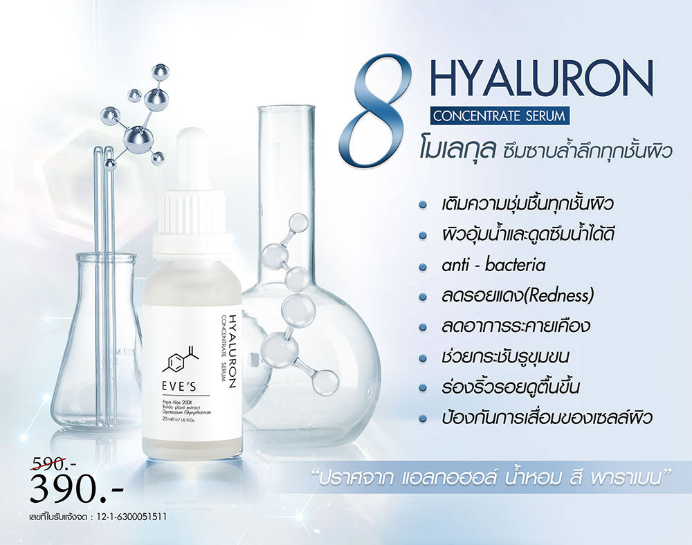 EVES อีฟส์ ไฮยาลูรอน HYALURON CONCENTRATE SERUM คอนเซ็นเทรท เซรั่ม เติมเต็มความชุ่มชื้นให้ผิว ริ้วรอยดูตื้นขึ้น